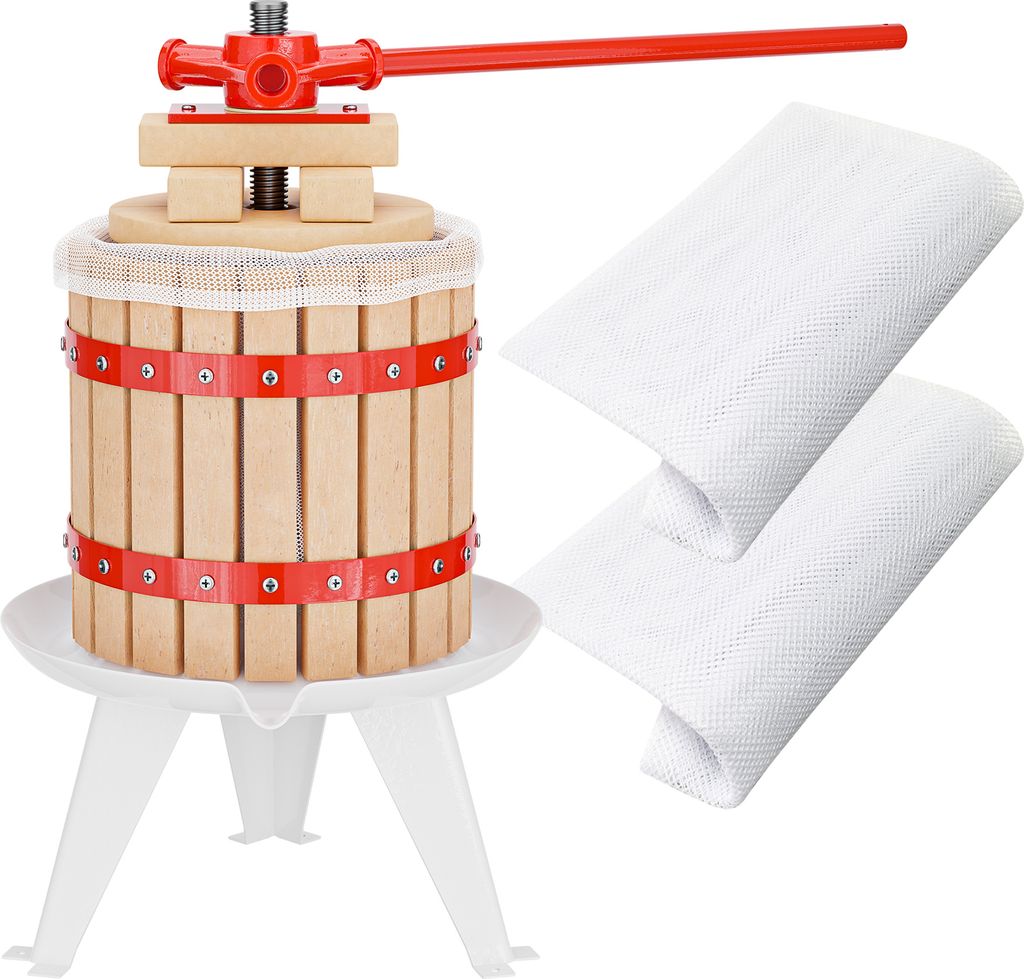 Wiltec Obstpresse 12L Maischepresse mit 3 passenden Presstüchern Weinpresse aus Holz Apfelpresse Saftpresse