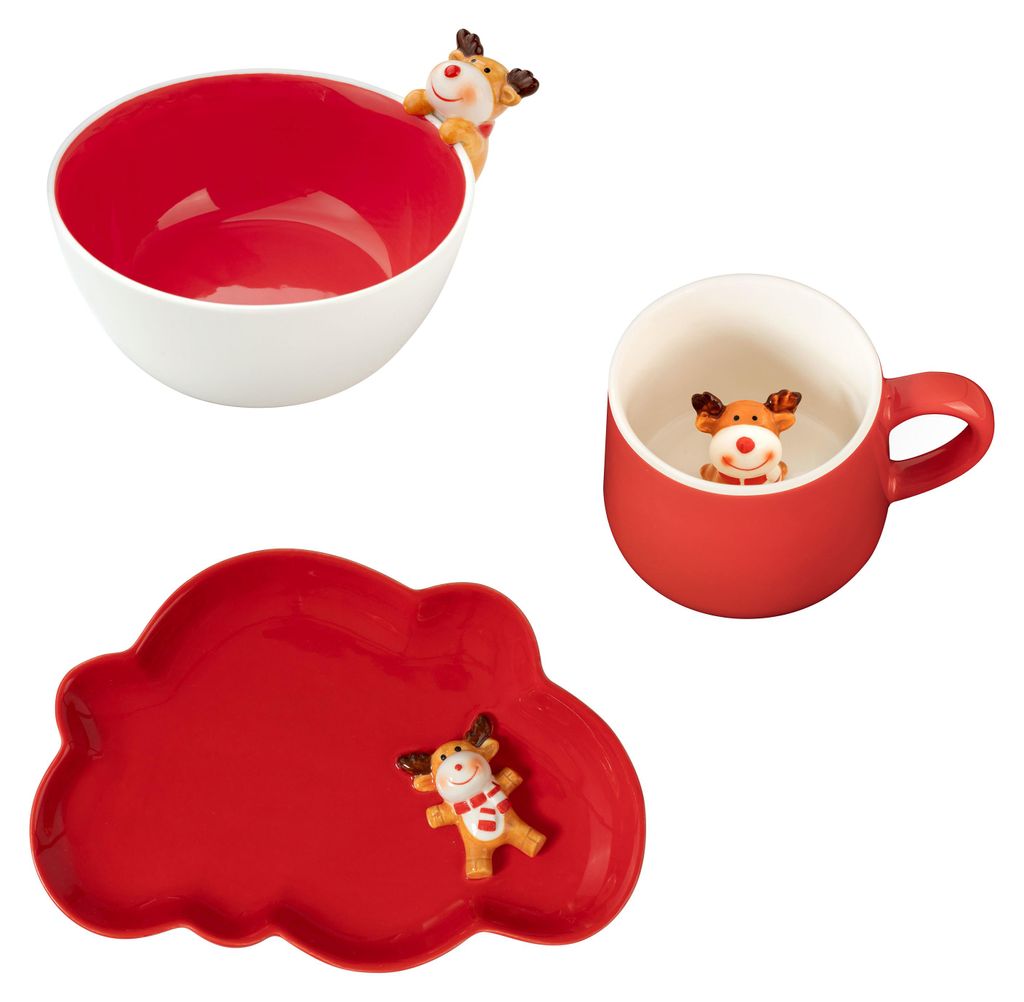 Médard de Noblat 3-tlg. Kindergeschirrset MIAM 3-teilig rot Produktbild 