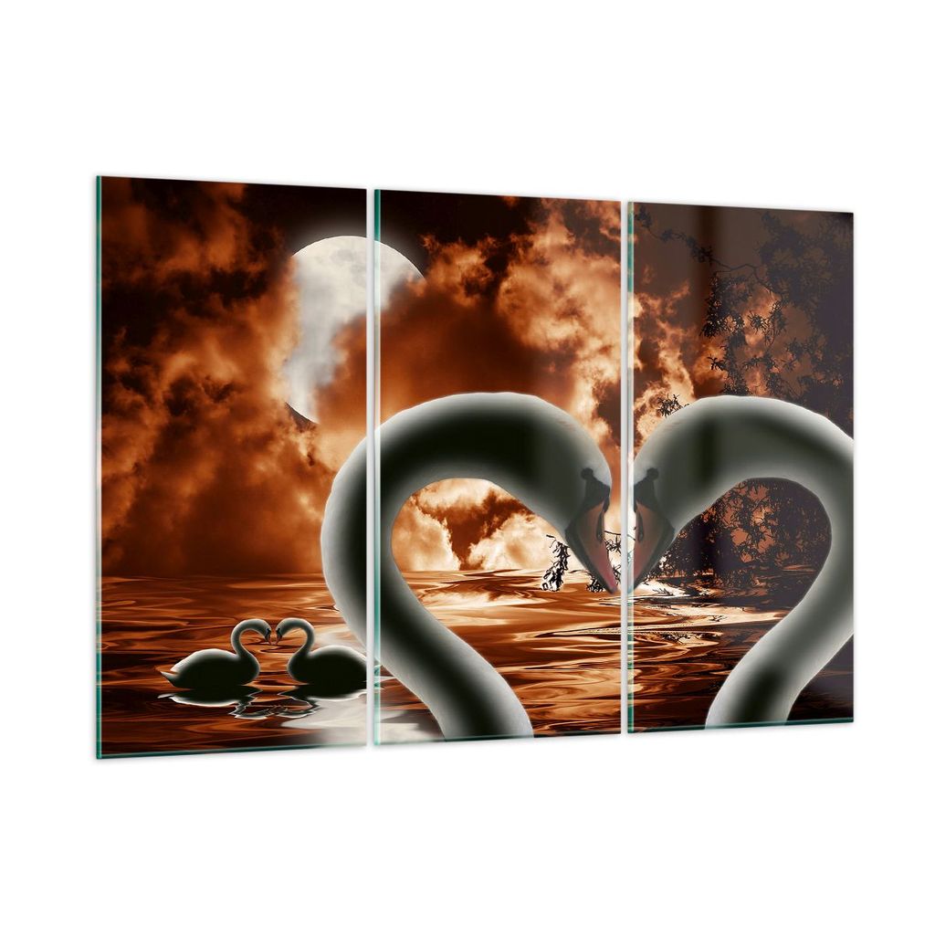 Bilder auf glas - Schwäne Nacht Liebe - 105x70cm - Glasbilder - Wandbilder - Kunstdruck - zum Aufhängen bereit - Wanddekoration aus Glas - Glas B...