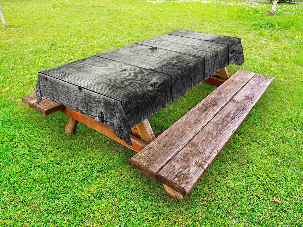 ABAKUHAUS Dunkelgrau Tischdecke Outdoor, Ombre-Art-Schmutz-hölzerne Planken-rustikales Bauholz-Eichen-Wand-raues Beschaffenheits-Bild, Schwarz Pal...