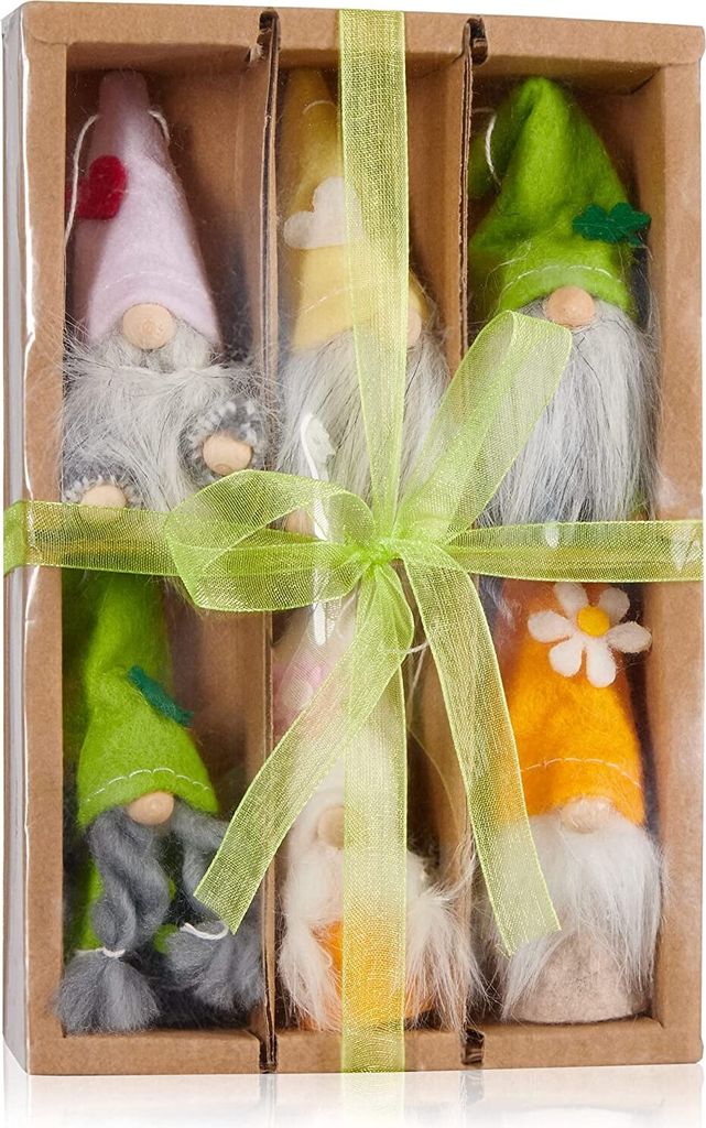 BRUBAKER 6er Set Dekoanhänger Gnom aus Holz und Strick - Lustige Osteranhänger Zwerge mit Bart - Bunte Frühlingsdekoration Osterdeko - ca. 10 cm...
