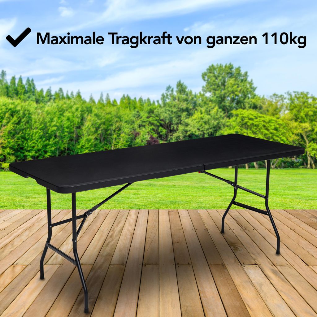 Brixy Inklapbare Tafel - Vouwtafel - 180 x 70 x 74 cm - Campingtafel - Tuintafel - Draagbaar - Zwart