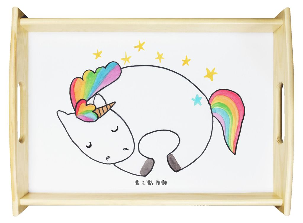 Mr. & Mrs. Panda Tablett Einhorn Nacht - Weiß - Geschenk, Einhörner, Traum, Holztablett, Freundin, Servier, Serviertablett, Menschen, Unicorn, Se...