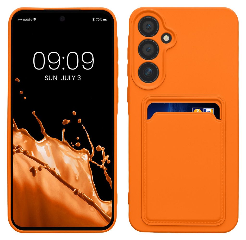 kwmobile Handyhülle für Samsung Galaxy A55 5G Hülle mit Kartenfach - TPU Case - Kabelloses Laden - Schutzhülle Cover in Orange