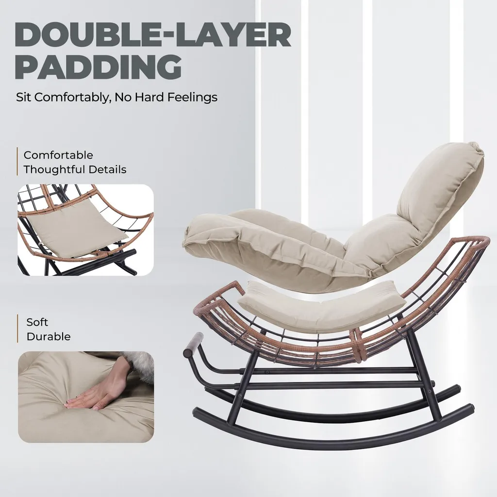 Fauteuil à bascule COMHOMA marron clair avec repose-pieds extensible - 7
