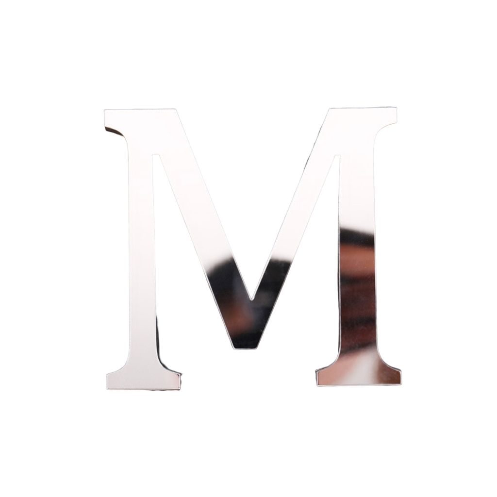 Buchstabenschmuck wasserdichte abnehmbare silberbeplatte 3D-Spiegeloberfläche Acryl-Aufkleber für Hochzeit-M