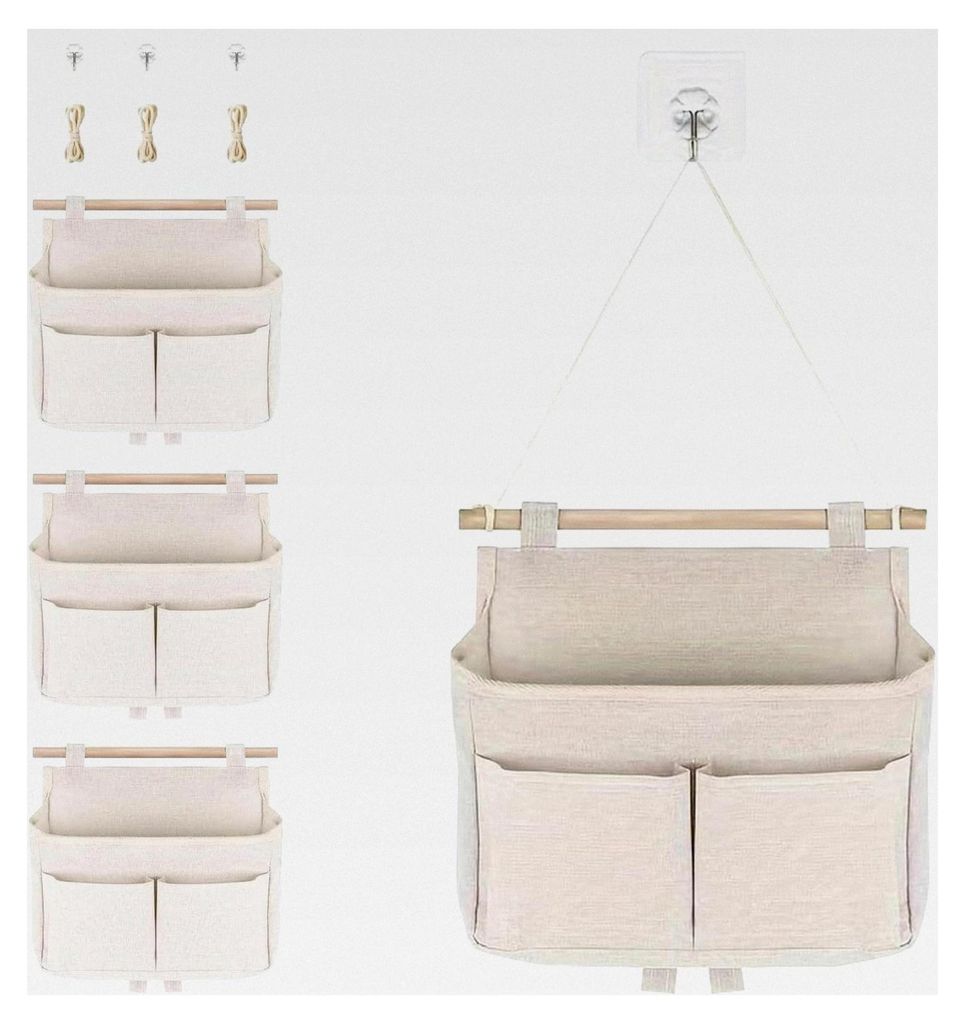 4er Set Hängende Aufbewahrungstaschen, Hängeorganizer mit 3 Fächern für Wand, Wandorganizer mit Klebehaken für Zuhause, Büro, Wohnmobil, Bade...