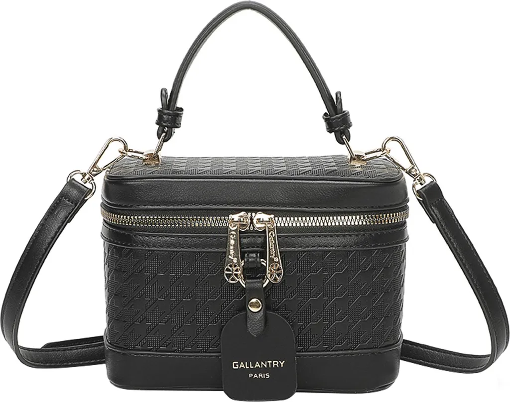 Gallantry Sac Vanity Pied-de-Poule Noir avec Poignée Chaîne Dorée
