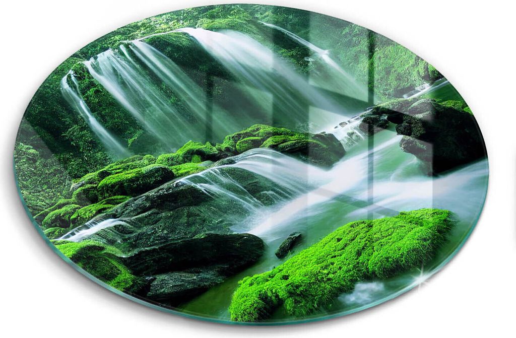 Glasschneideplatte - Herdabdeckplatte - fi30 cm -Schneidebrett - Spritzschutz - Wildwasserfall im Dschungel