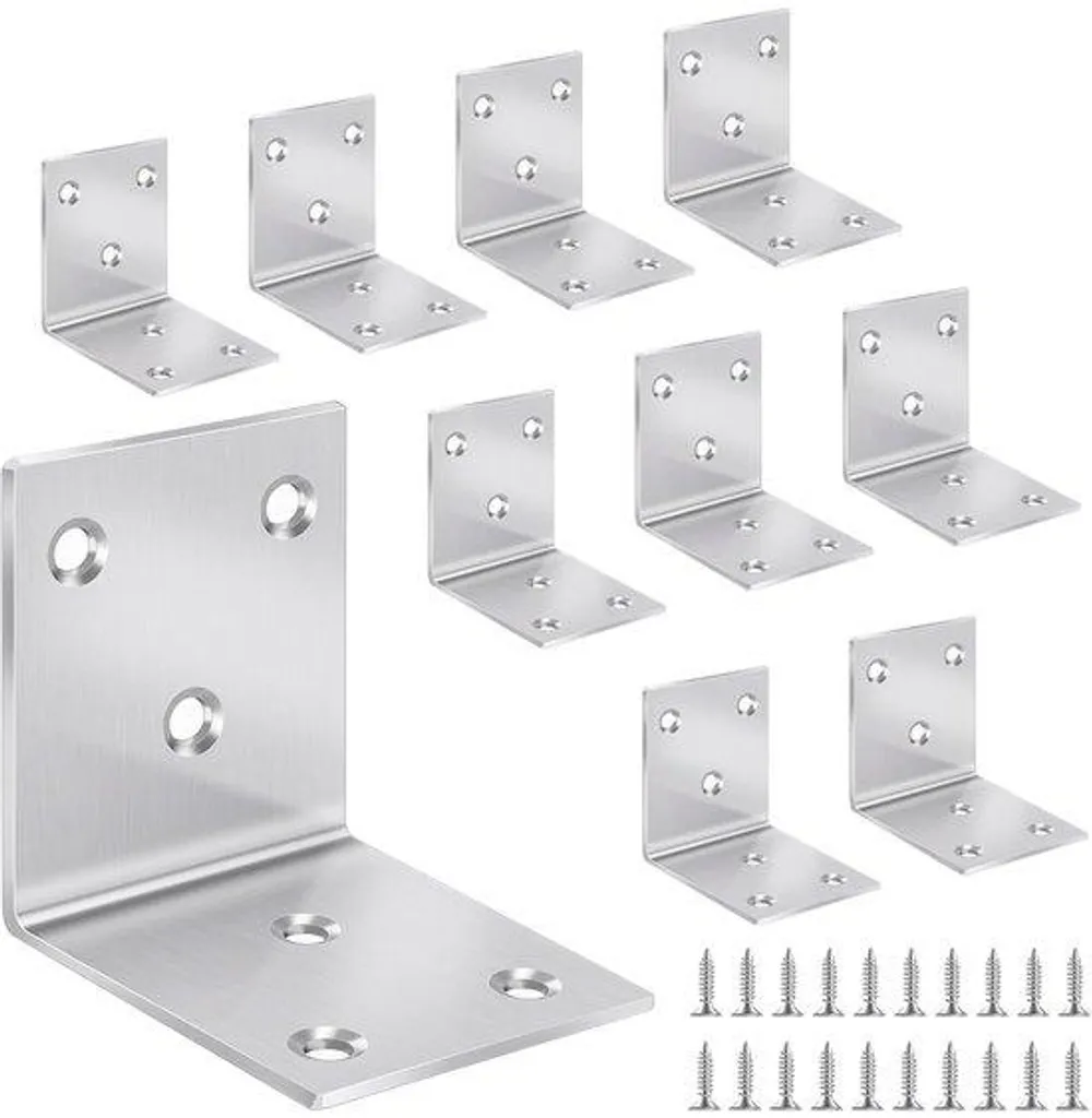 Équerres d'angle en acier inoxydable 50x50x50 mm - Lot de 10 pièces
