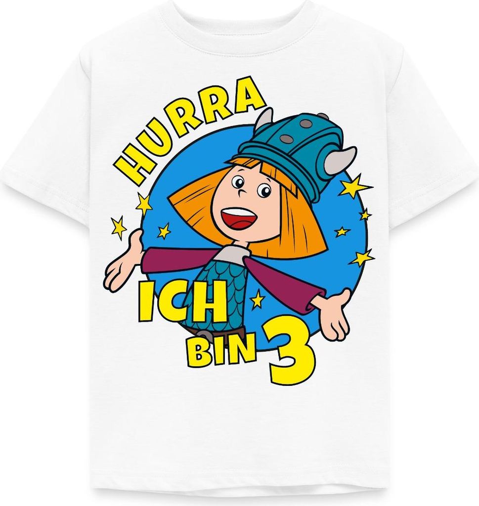 Spreadshirt Wickie Und Die Starken Männer 3. Geburtstag Kinder T-Shirt, 98/104 (3-4 Jahre), Weiß