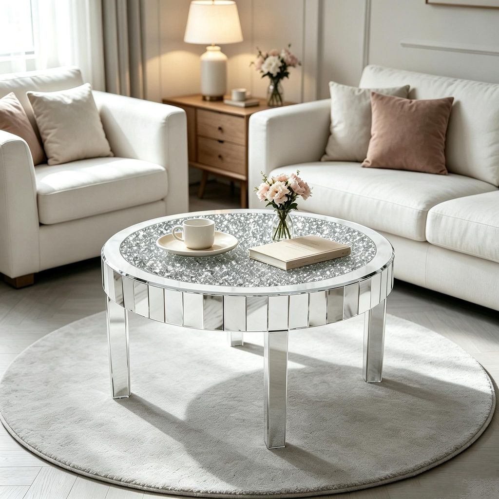 Vrygle table basse ronde argent Ø80 cm, table miroir verre Image du produit 
