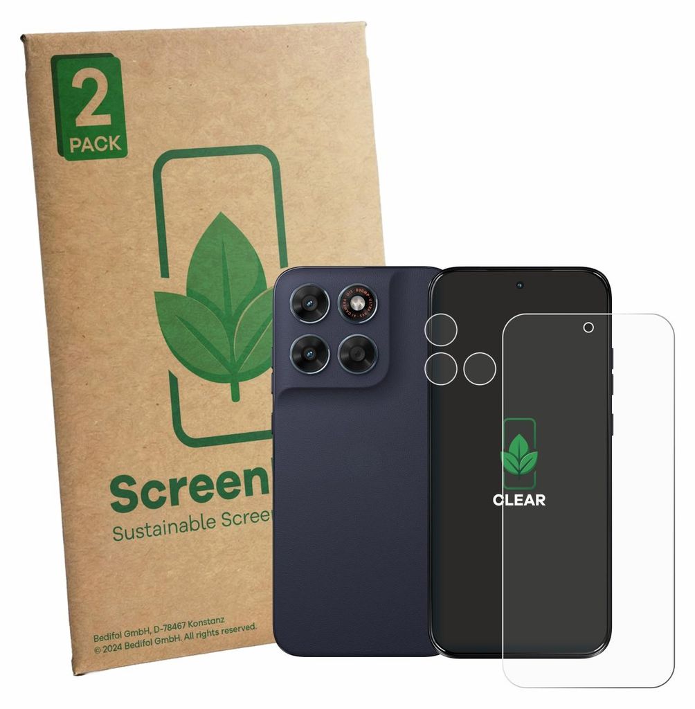 2x ScreenLeaf Schutzfolie für Motorola Moto G87 (Display+Kamera) nachhaltiger Displayschutz Display Schutz Folie Klar Transparent