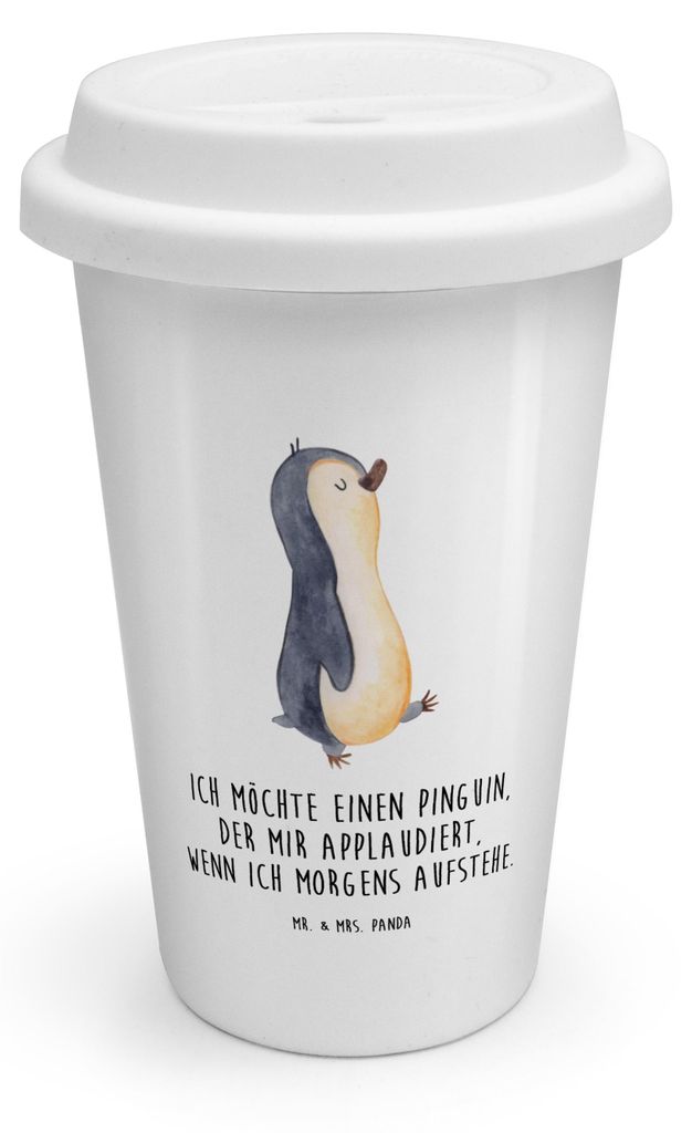 Mr. & Mrs. Panda Thermobecher Pinguin marschieren - Weiß - Geschenk, Aufstehen, Schwester, Kaffeebecher To Go, ToGo, Bruder, Trinkbecher, Unausges...
