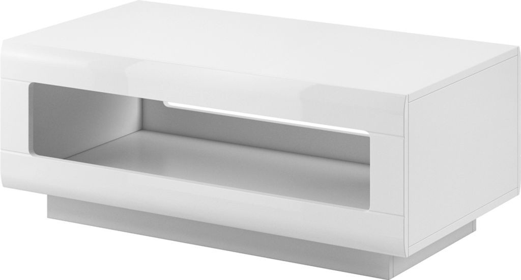 Couchtisch weiß Hochglanz TURDA-83 modern mit offenem Fach, B/H/T: ca. 110/44/60 cm