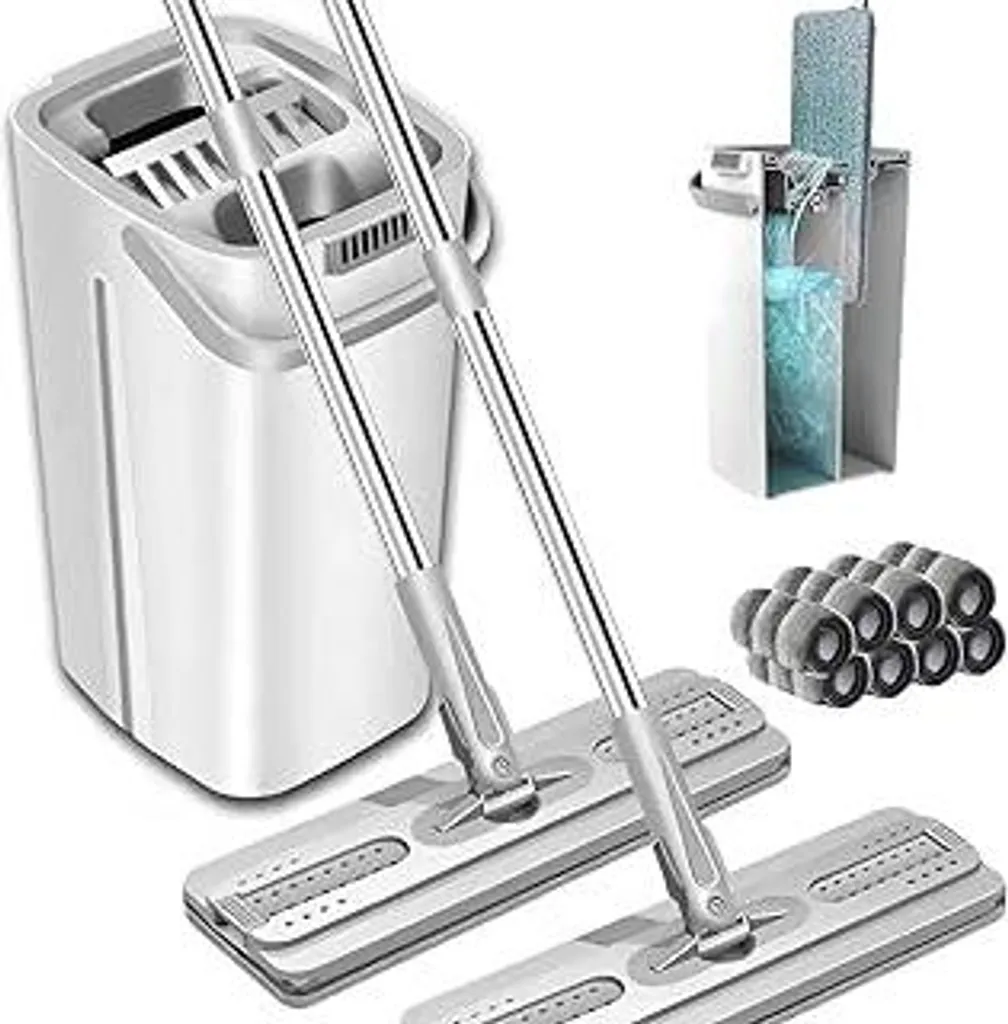 Set Pulizia Pavimenti Design in Acciaio | Mop Piatto 8 Ricambi | Top Quality