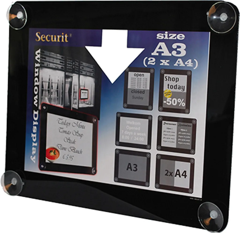 Cadre Vitrine A3 Noir Securit - Affichage Double Face Magnétique et Sobre