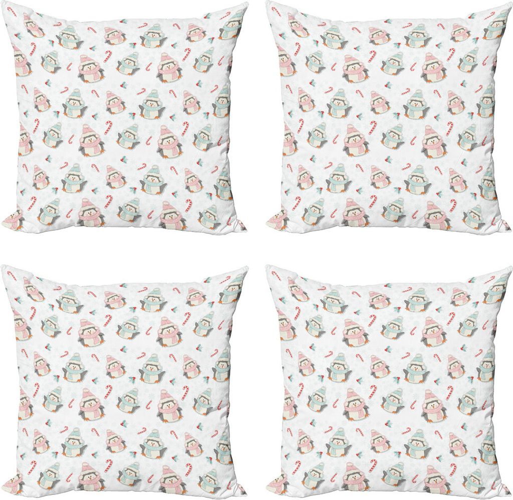 ABAKUHAUS Zuckerstange Kissenbezug Set (4 Stück), Weihnachtspinguine, Moderner Doppelseitiger Digitaldruck, 60 cm x 60 cm, Mehrfarbig