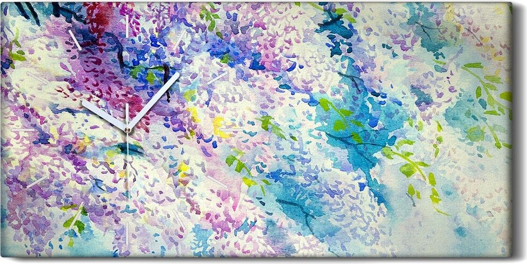 Dekor Leinwand Uhr Wandbilder Geräuschlos 60x30 Kunst Gemälde Blume farbenfroh - weiße Hände