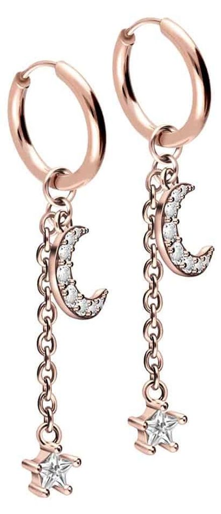 Chirurgenstahl Ohrclicker Creolen KRISTALLMOND + KRISTALLSTERN RoséGold Innendurchmesser: 12mm + Designstärke: 2mm