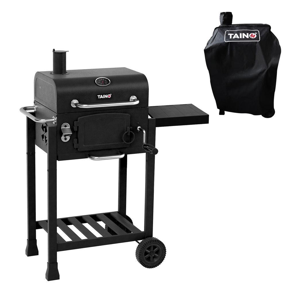 TAINO HERO Set Smoker klein BBQ Grillwagen Holzkohle-Grill Gasgrill Kombi-Grill Grillwagen Abdeckhaube