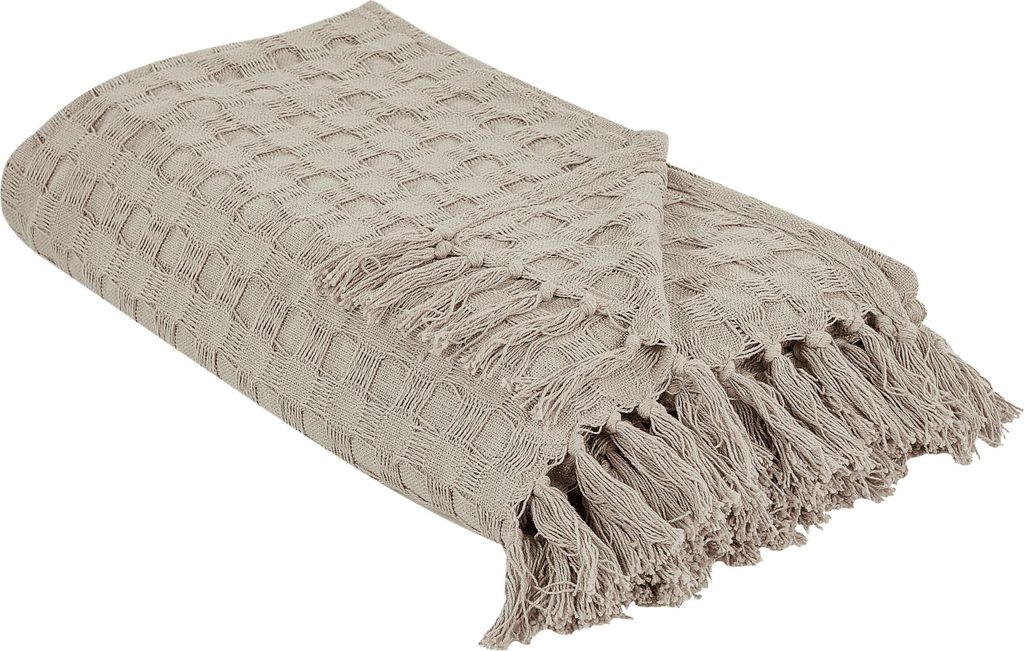 BELIANI Tagesdecke Taupe Baumwolle 220x200 cm Strukturiert mit Fransen Modern Schlafzimmer Wohnzimmer Sofadecke Überwurf für Sofa Bett Sessel