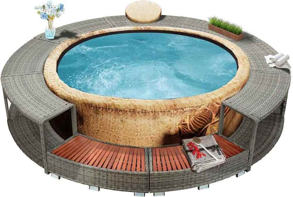 vidaXL Whirlpool-Umrandung Grau Poly Rattan Produktbild 1