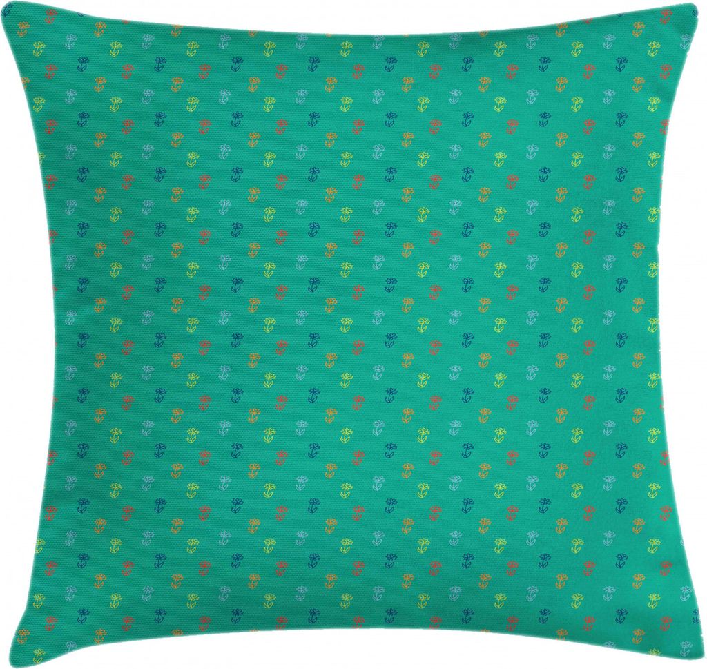 ABAKUHAUS 1970 Kissenbezug, Bunte Blumen auf Grün, Digitaldruck Waschbar Farbfester Kopfkissenhülle Reißverschluß Beidseitiger Druck, 45 x 45 c...