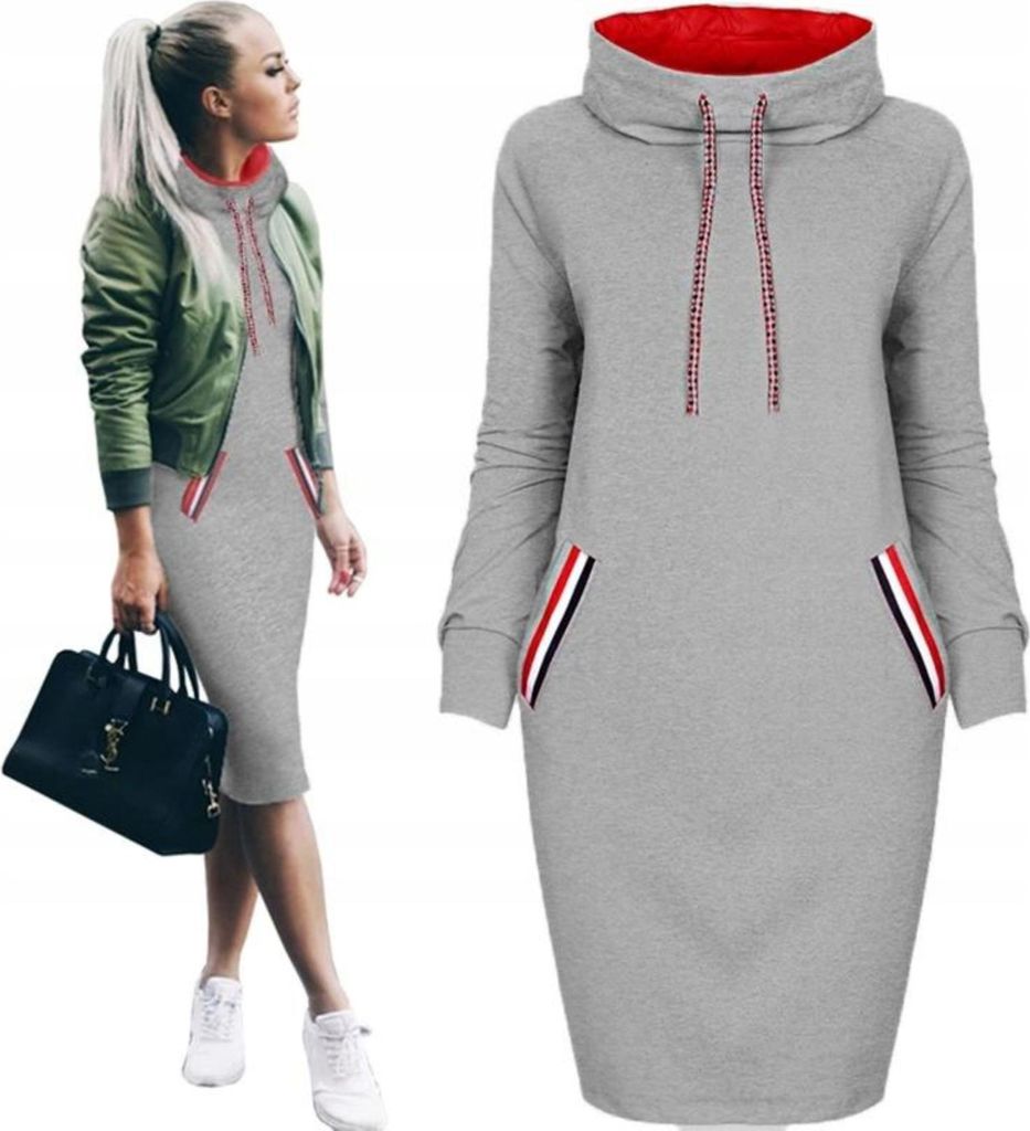 Damen-Sweatshirt - Modisch - Sportlich - Sweatshirt-Kleid - Langes Oversize-Oberteil - Ohne Kapuze - Einheitsgröße - Grau