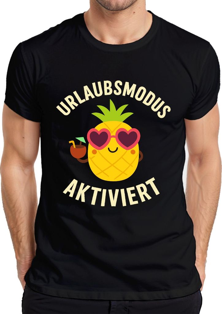 Urlaubsmodus aktiviert Ananas Sonnenbrille Cocktail Sommer Strand Herren T-Shirt, Schwarz, XL