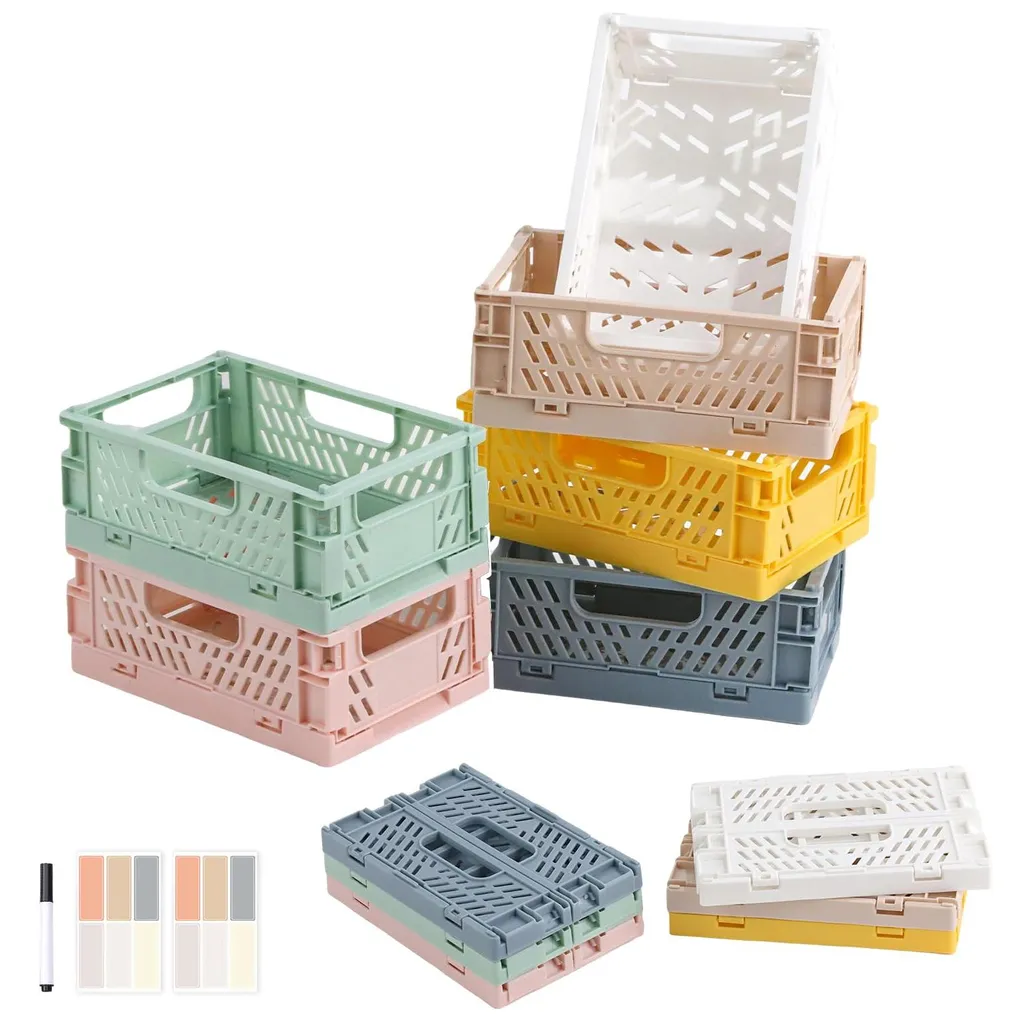 Caisse de Rangement Portable et Pliable en Plastique Coloré - Set de 6