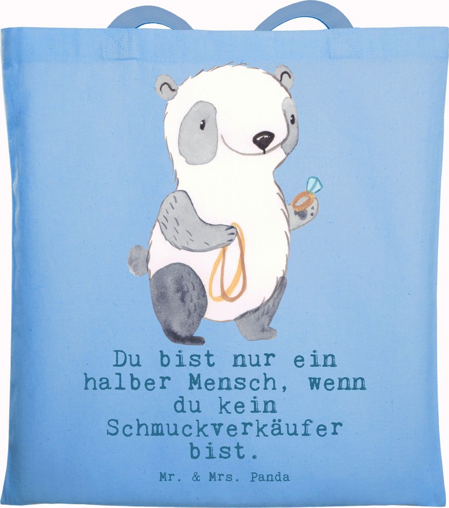 Mr. & Mrs. Panda Schultasche Schmuckverkäufer Herz - Sky Blue - Geschenk, Juwelier, Beutel, Goldschmied, Tasche, Ausbildung, Tote Bag, Einkaufstas...