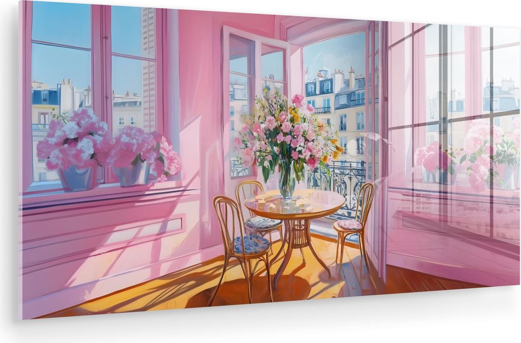 MuchoWow Glasbilder - Bilder auf Wandbild - Foto auf Glas Rosa - Stadt - Blumen 80x40 cm Wanddekoration aus Glas - Acrylglasbild - Acrylbilder - Wa...