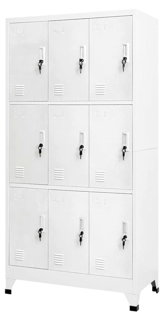 Schließfachschrank mit 9 Fächern aus Metall, abschließbar, für Umkleide und Lagerung, in Grau