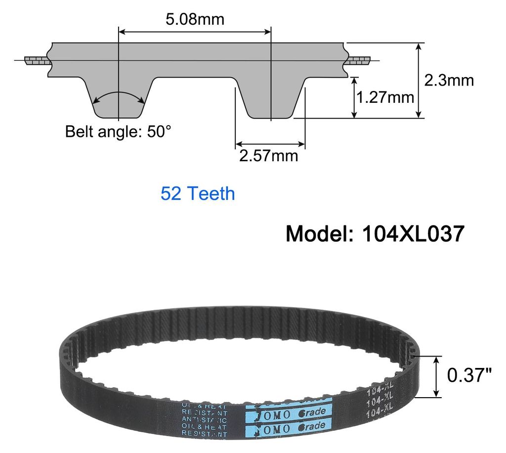 104XL037 Zahnriemen Gummizahnriemen Keilriemen 52 Z?hne 0,37" Breite 0,20" Steigung Gummi Zahnriemen Antriebsriemen Synchron Zahnriemen Schwarz