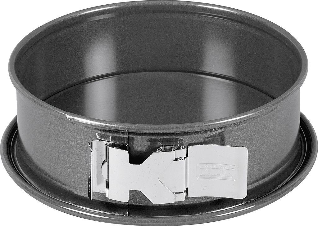 A springform pan with a removable side and a flat bottom.