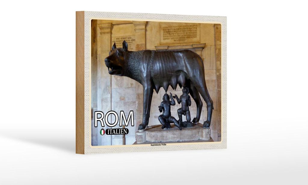 Holzschild Reise Rom Italien Kapitolinische Wölfin 18x12 cm