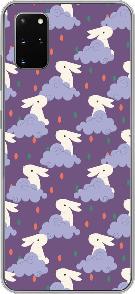 MuchoWow Handyhülle Schutzhülle Hülle für Telefoonhoesje Samsung Galaxy S20 Plus Muster - Kaninchen - Luft - Lila - Mädchen - Kinder - Kinde...