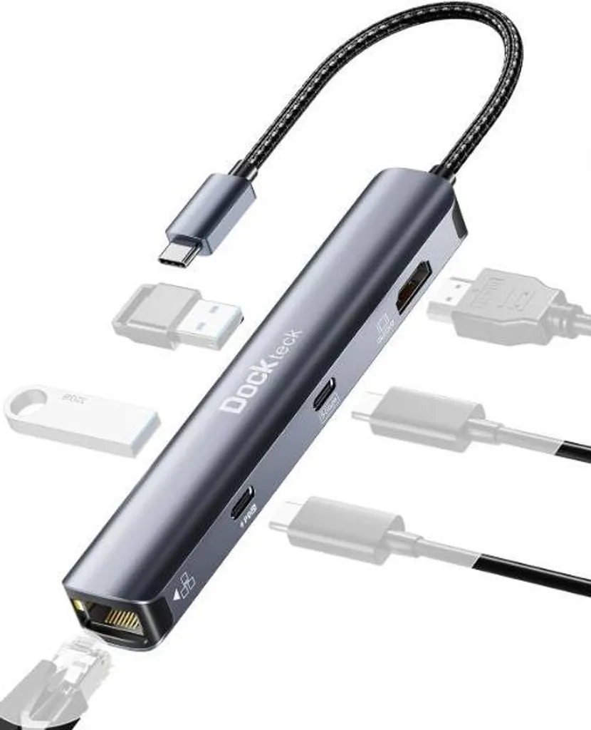 Hub USB C Portatile Dockteck 6 in 1 - 4K 60Hz Ethernet per iPad e Mac