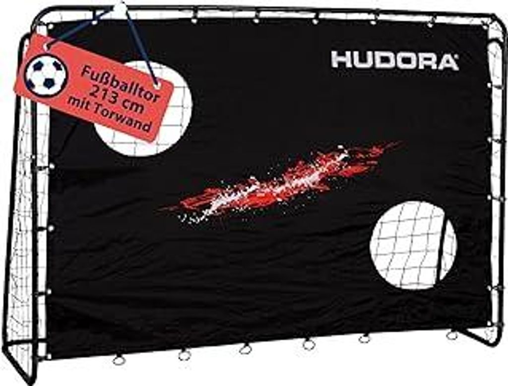 HUDORA Fußballtor Trainer mit Torwand - robustes Outdoor Fußballtor für Kinder & Erwachsene - Torwand mit zwei verstärkten Schusslöchern - wet...