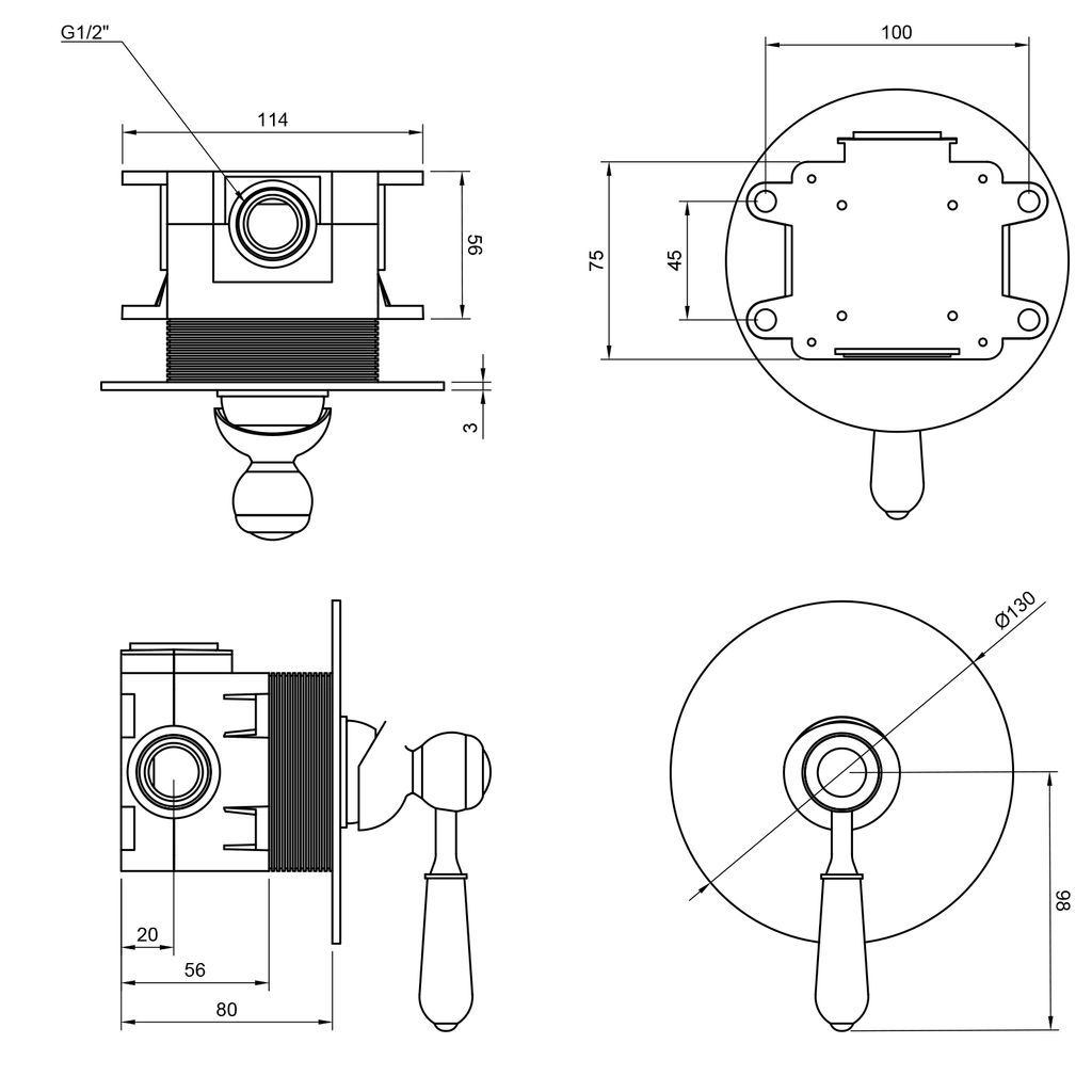 PaulGurkes Unterputz 2-Loch Waschtischarmatur Schwarz Nostalgie Einhandmischer