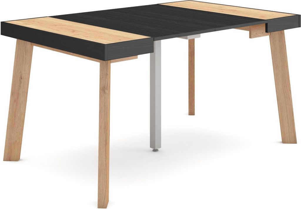 Ausziehbarertisch, 140x90x73cm, Für 6 Gäste, Hölzerne Beine, Eiche Schwarz