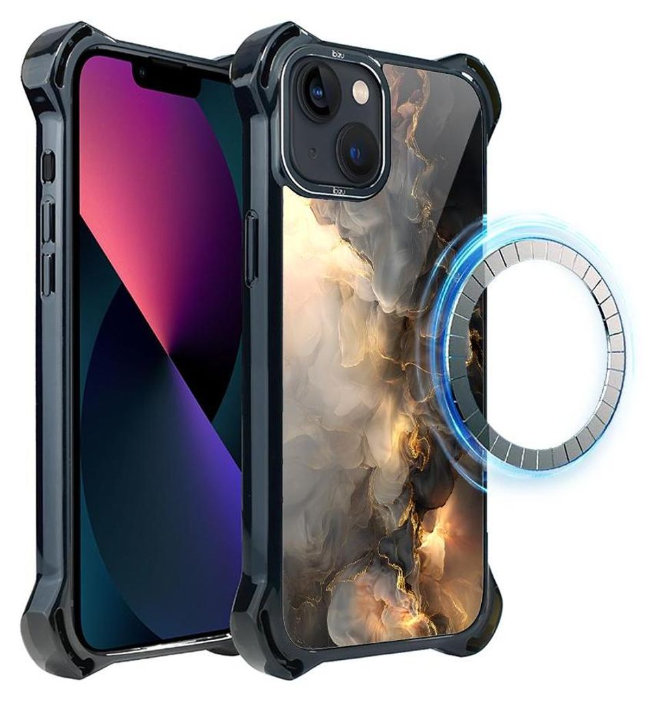 Schutzhülle für das iPhone 13, MagSafe-kompatibel, verstärkte Ecken, schwarz, Rauch, Wolken