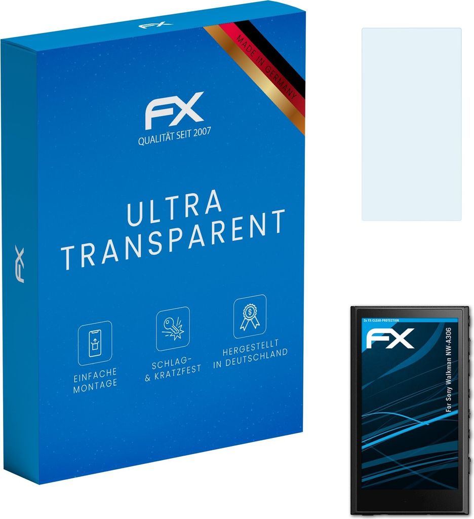 atFoliX FX-Clear 3x Schutzfolie kompatibel mit Sony Walkman NW-A306 Displayschutzfolie