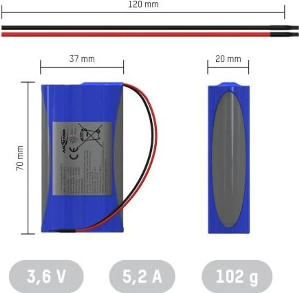 Pack Li-Ion 2600mAh 7,2V Haute Densité avec Câble de Sortie ANSMANN - 2
