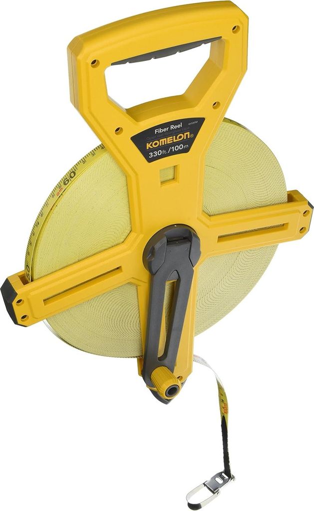 Open Reel Glasfaser-Maßband 330 Fuß Hi-Viz Gelb - Maßband für Außen - Metrisch und Imperial