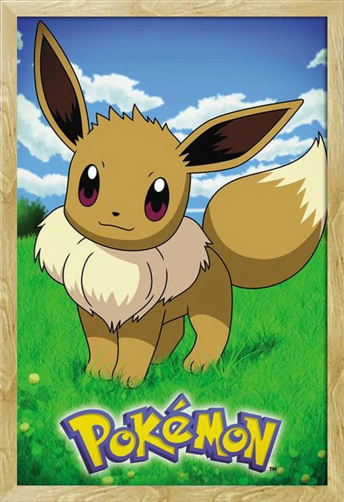 Pokemon - Pokémon - Poster - Eevee + cornice rimovibile, Shinsuke® Maxi MDF faggio, disco acrilico