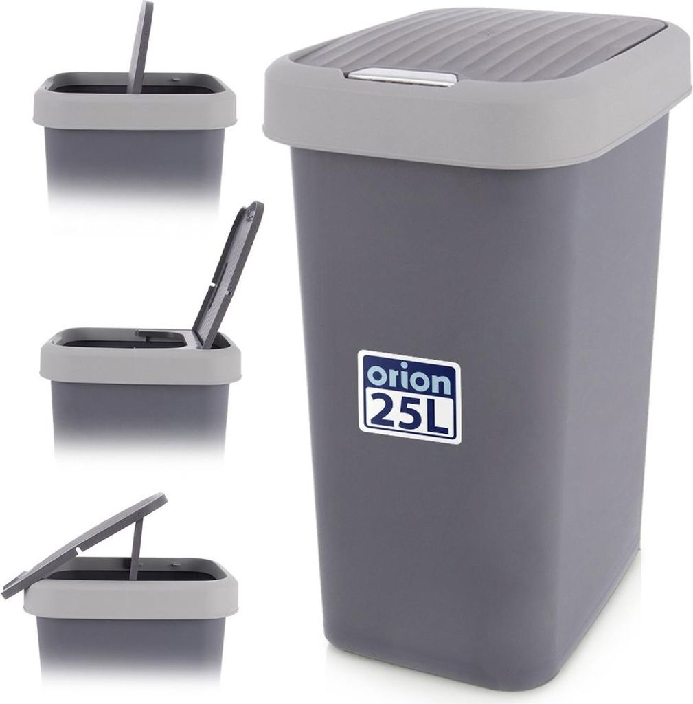Orion | Mülleimer - 12 L - Grau - Kompakt mit Klappdeckel - Ideal für Bad, Büro und kleine Küchen - Papierkorb
