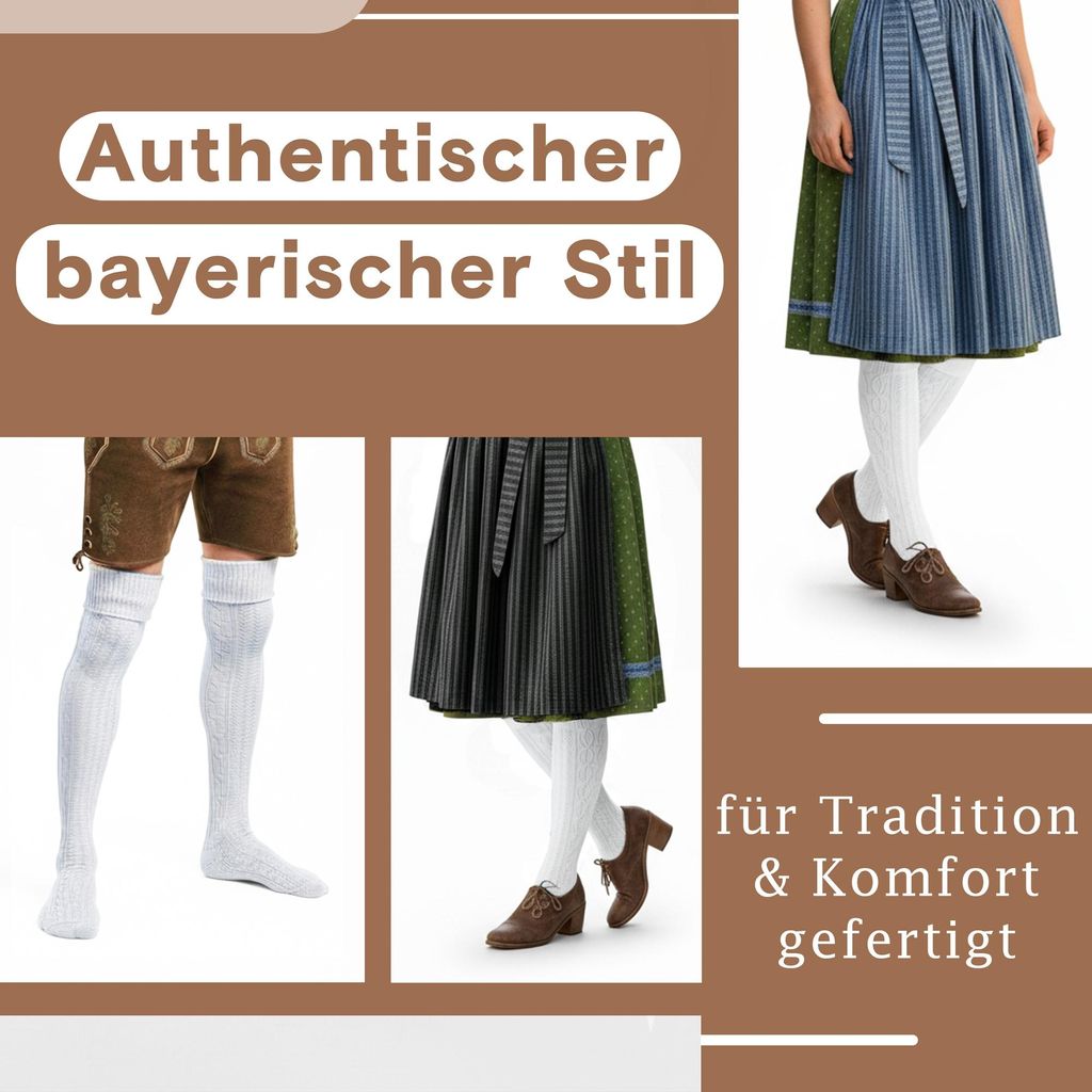 EXTRA Lange Trachtensocken Strümpfe Trachtenlederhose Socken aus Baumwolle 75cm, Farbe:Weiß, Größe:44-46