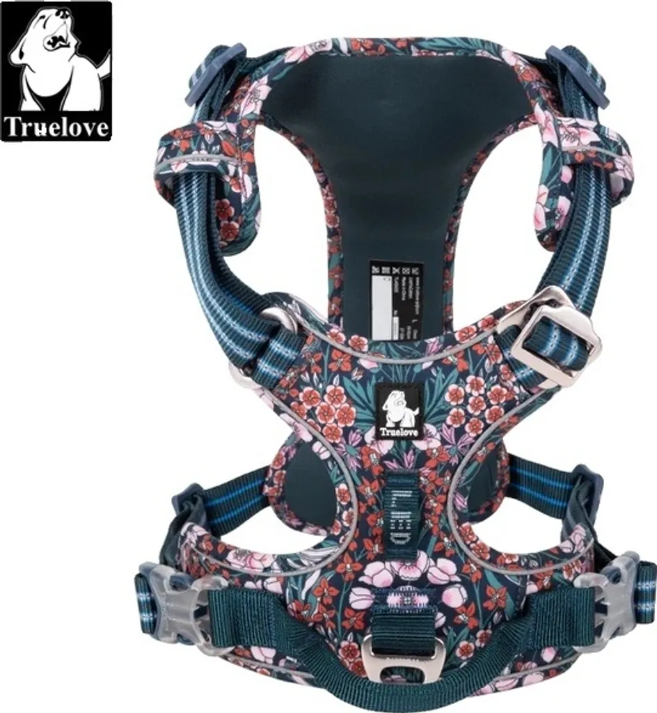 Pettorina S Cane Floreale Navy Blazer Riflettente Morbida